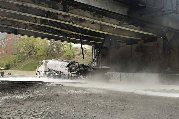 A fiery crash involving tanker carrying gas closes I-95 in Connecticut in both directions