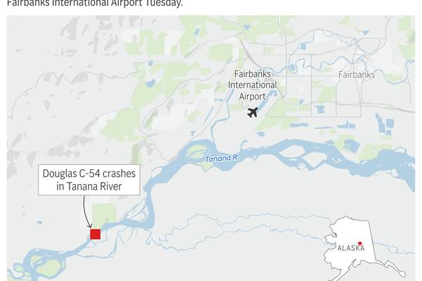 Douglas DC-4 plane with 2 people on board crashes into river outside Fairbanks, Alaska