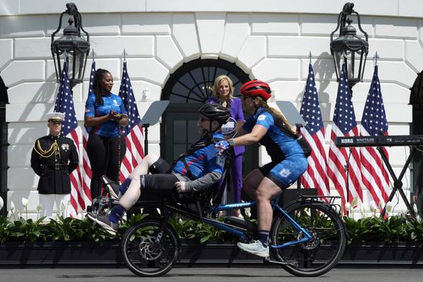 Jill Biden praises her husband's advocacy for the military as wounded vets begin annual bike ride